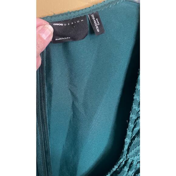 Asos Design Green Pleated Ruched Front Pleated Midi Evening Dress US Size 22 - Picture 5 of 7